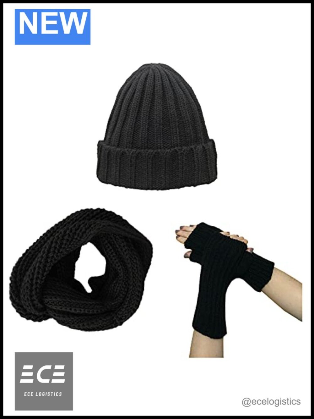 Alpaca Wool Knit Beanie Skull Cap Infinity Scarf Mittens Set